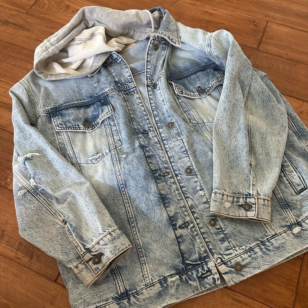 We the Free Light Blue Denim Jacket with Hood